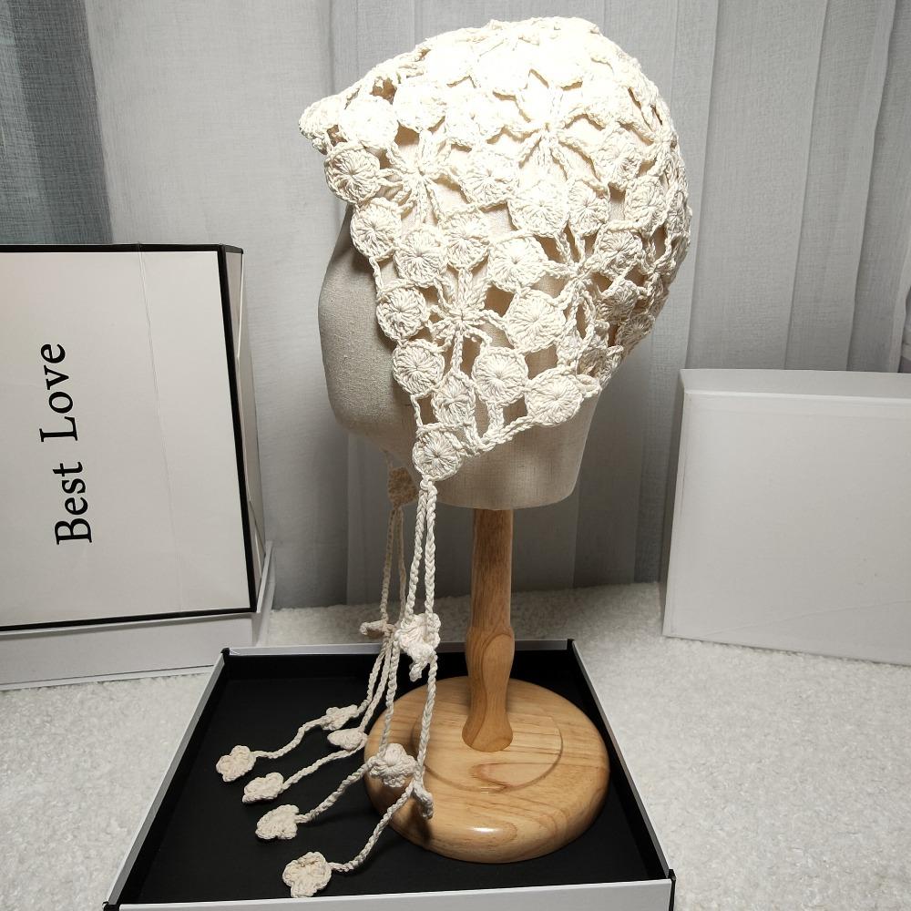 Korean Style Hollow Pullover Hat Breathable Brimless Tassel Cap Crochet Knitted Hats Autumn