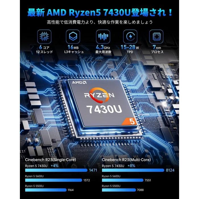 NiPoGi Mini PC Ryzen 5 7430U 16GB RAM 512GB SSD Windows 11 Pro E3B-7430U (32GB+512GB)