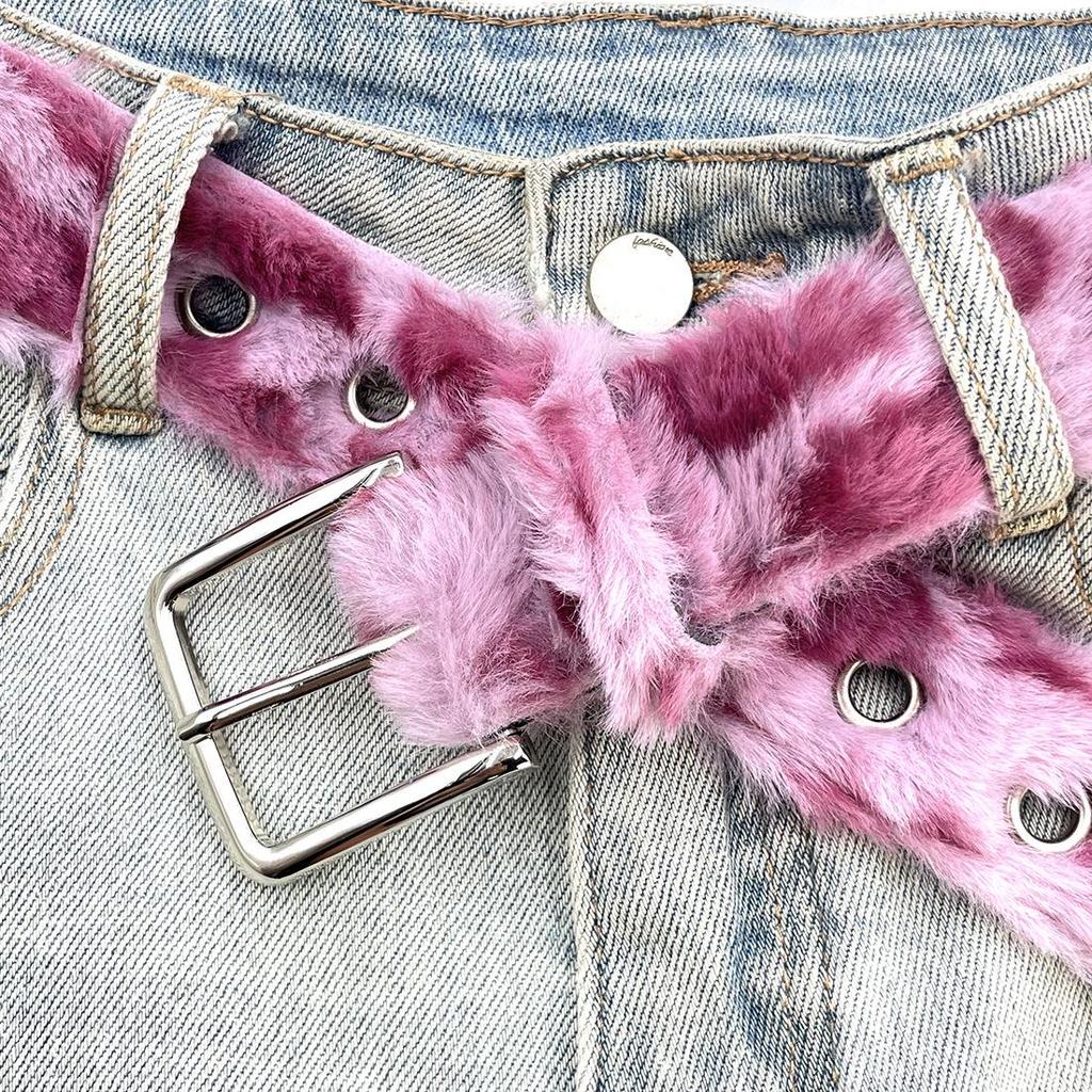 Millennium Pink Plüsch Leopardendruck Ledergürtel für Damen - Punk-Stil für Röcke & Jeans