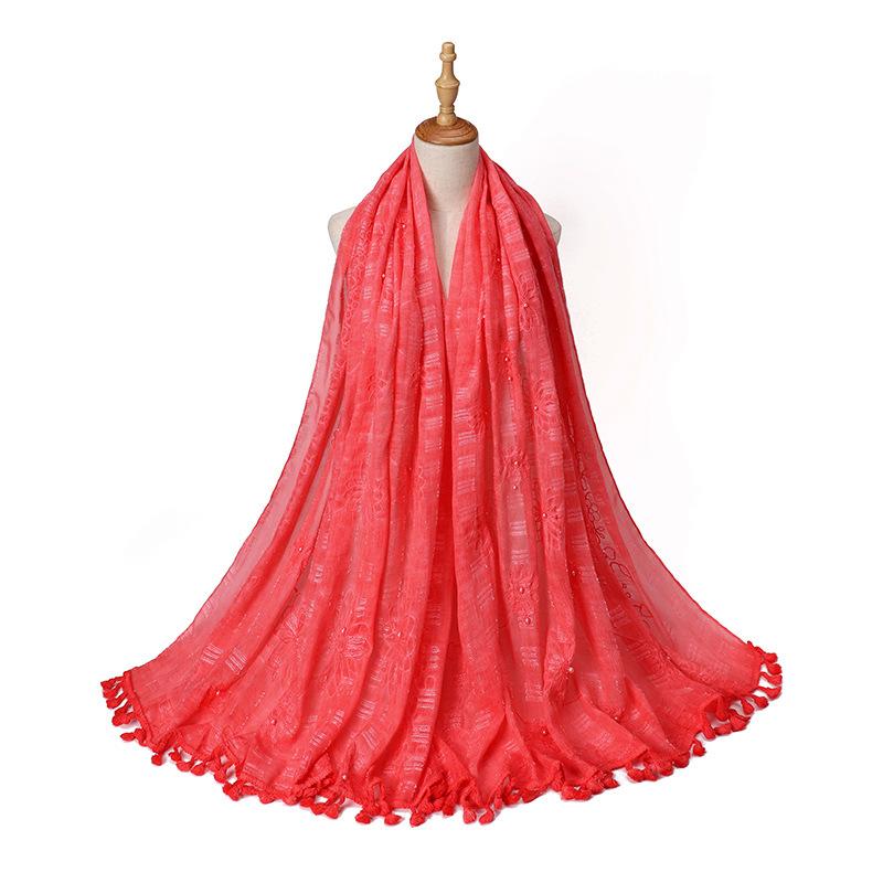 

And Retail Spring Summer New Lace Beaded Solid Color Retro Cotton Linen Women s Headband Scarves 90x180cm