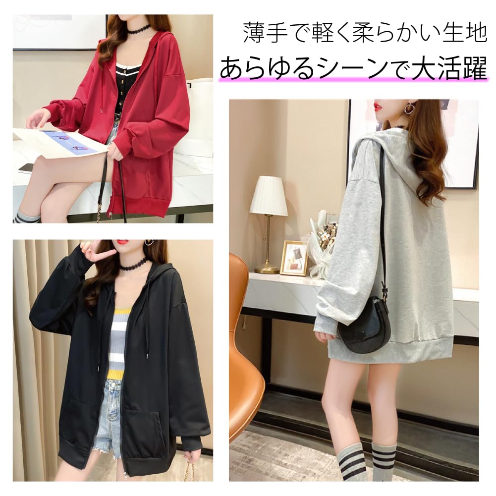 Loose Solid Fall [RREMN] Women's Zip-Up Hoodie, Fit, Lightweight, Color, Hooded, Spring, Summer, (Size L, Black)