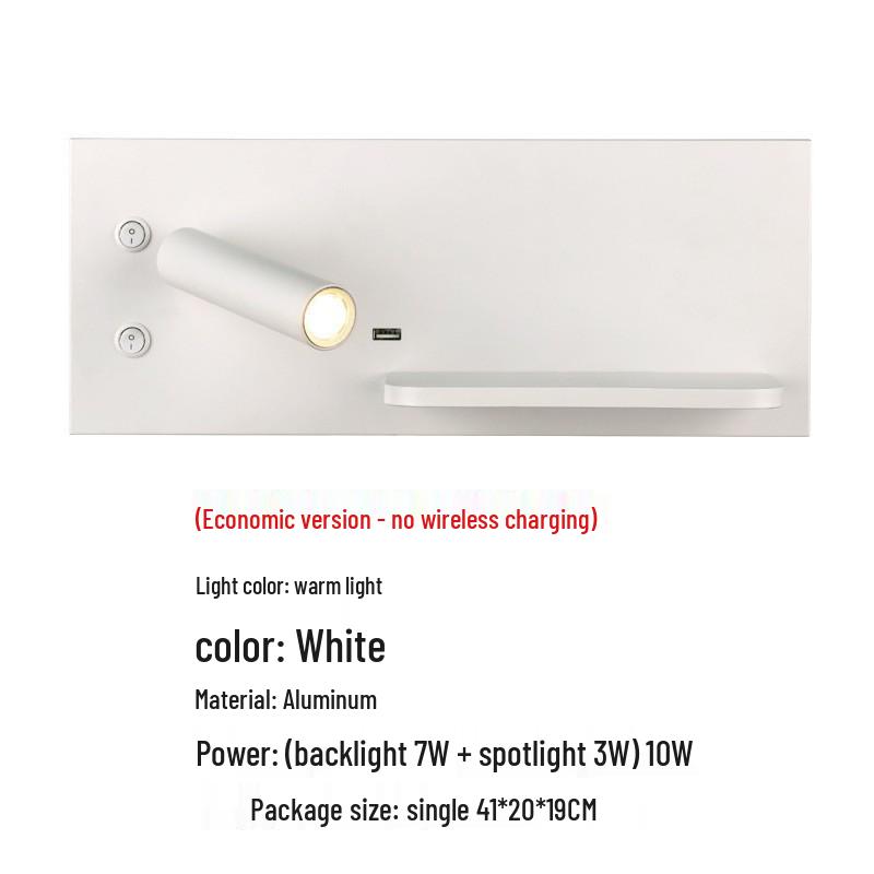 

Минималистичный светодиодный прикроватный настенный светильник с беспроводной зарядкой и USB-лампой для чтения 3000K Warm Light