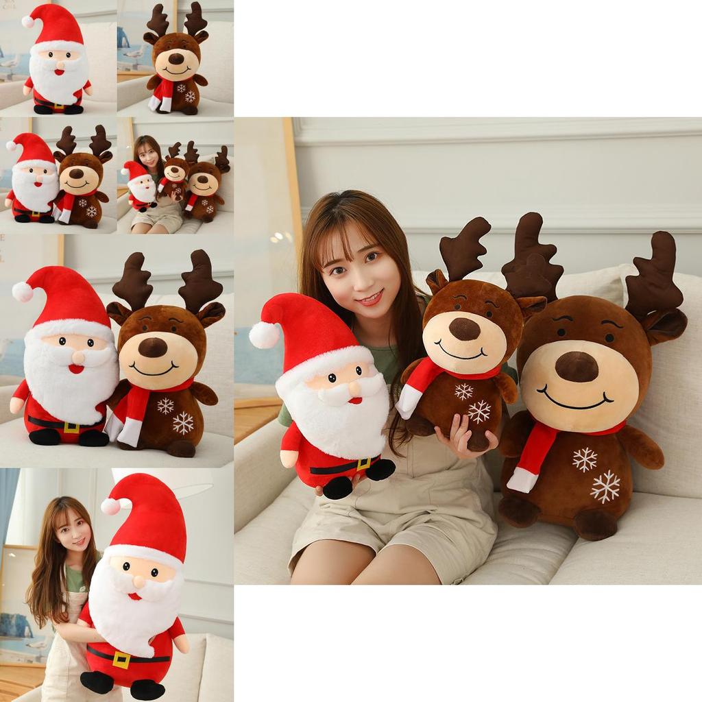 Christmas Santa And Reindeer Plush Set With Scarf For Home Party Decoration