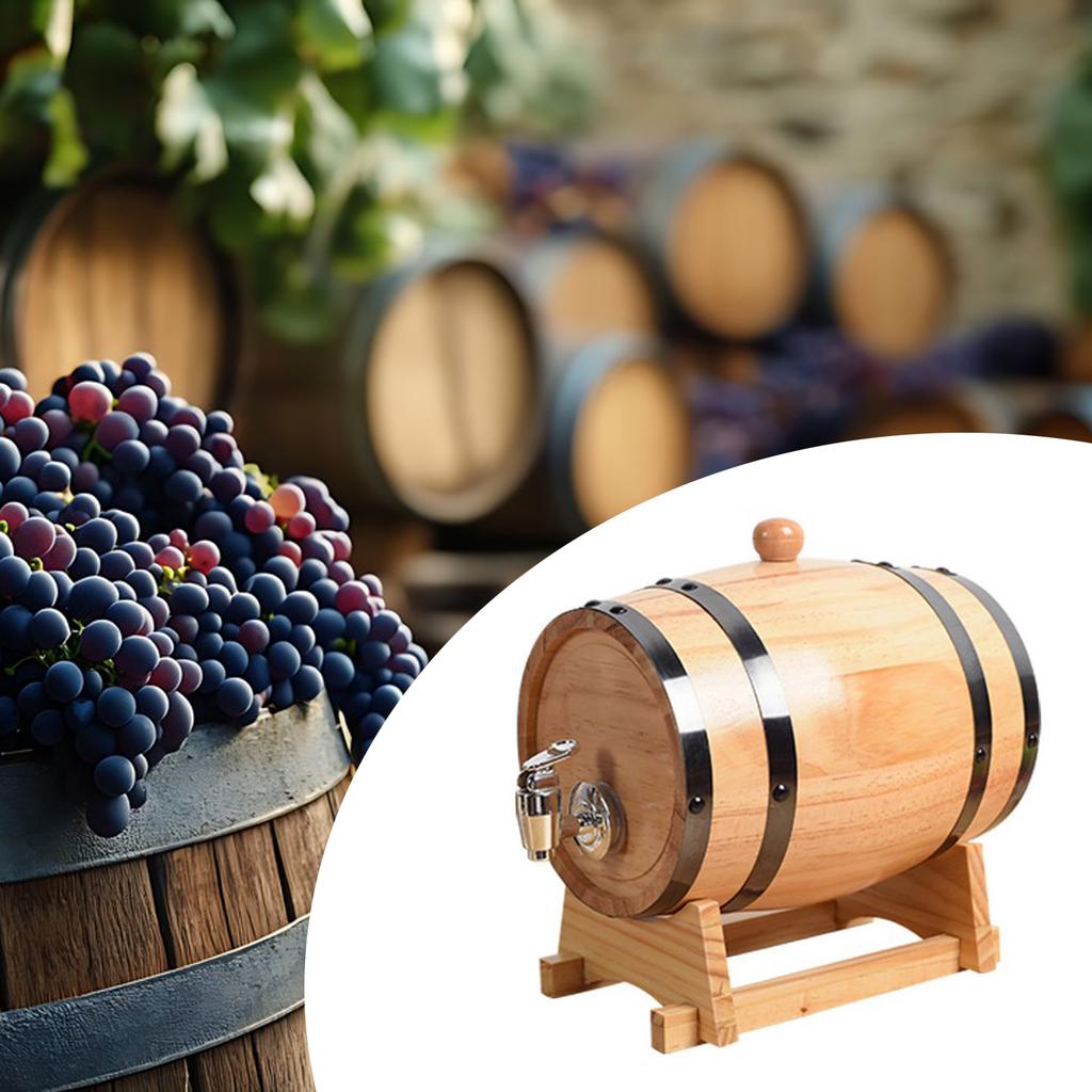 Wooden Aging Barrel with Stand for Wine Brandy Making Party Table Pub Decor Oak Cask Home Brewing Storage Container