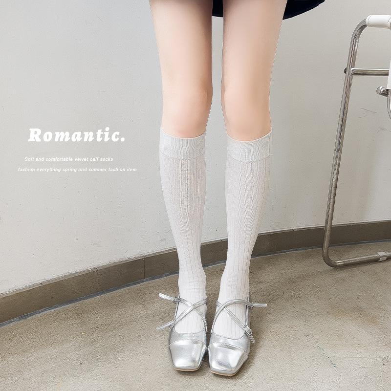 Damen Frühling und Sommer Einfarbig Vertikale Rippe Dünn Atmungsaktiv Lange Beinsocken