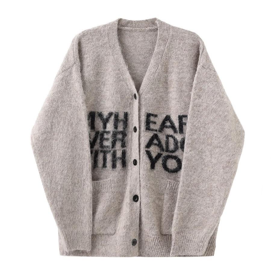 

Мужской модный ретро вязаный кардиган: Свитер свободного кроя на осень/зиму, с принтом в виде букв, с длинным рукавом XXL хаки