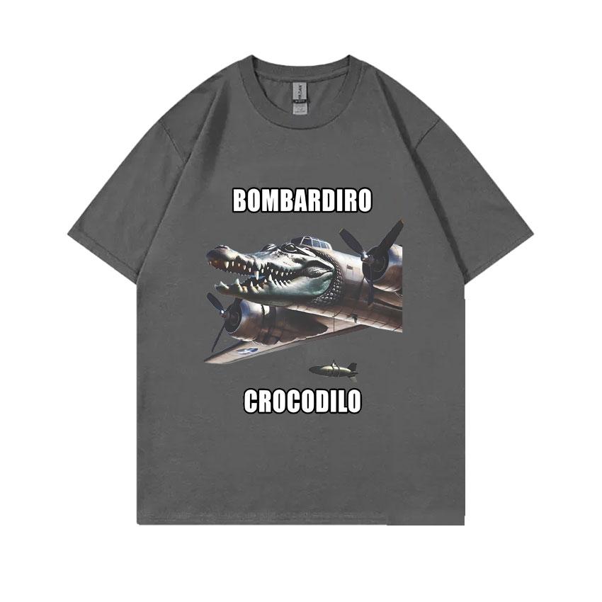 Bombardiro Crocodilo Funny Crocodile Plane Bomber Meme Graphic T-shirts Men Hilarious Humor Brain Rot Tops 100% Cotton T Shirts