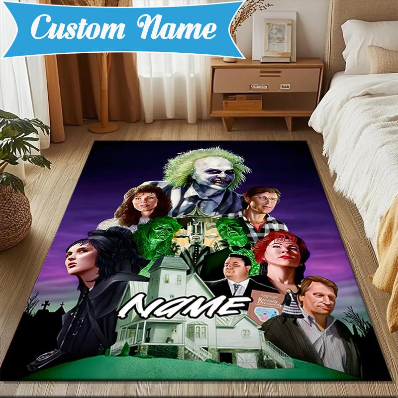 Custom Name Beetle-juice Movie Art Rug for Living Room, Game Rooms, Office, Bedroom, Floor Mat Playful Design, fan gifts Christmas decor