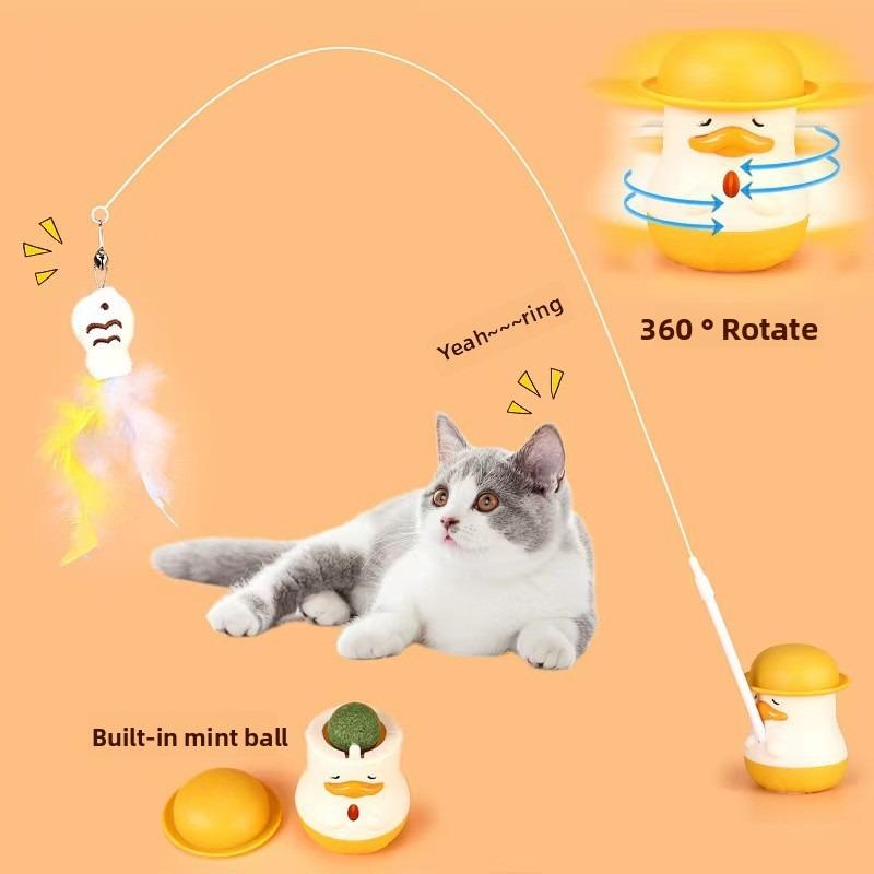 Multi-functional Cute Duck Cat Toy, Long-stick Feather Cat Toy, Self-entertaining and Boring Rotating Catnip Toy, Pet Supplies