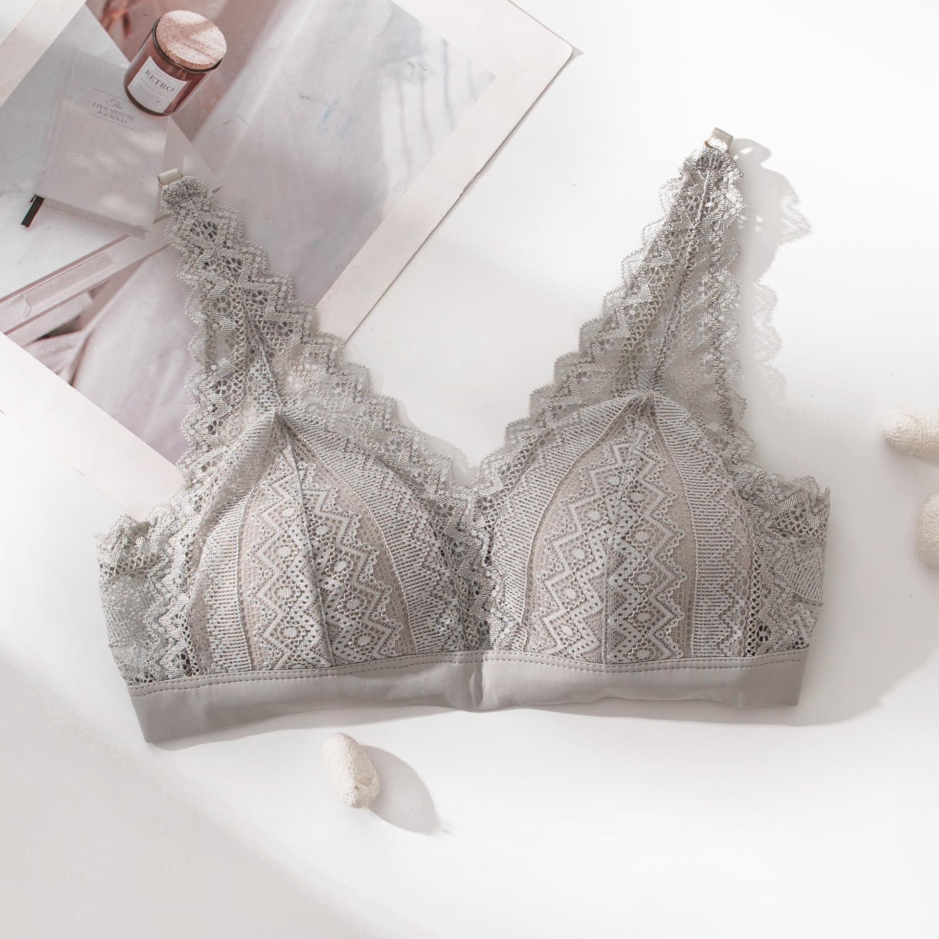 

Елегантний мереживний трикутний бюстгальтер з шовку тутового дерева - Зручна, регульована жіноча білизна у французькому стилі L сірий колір