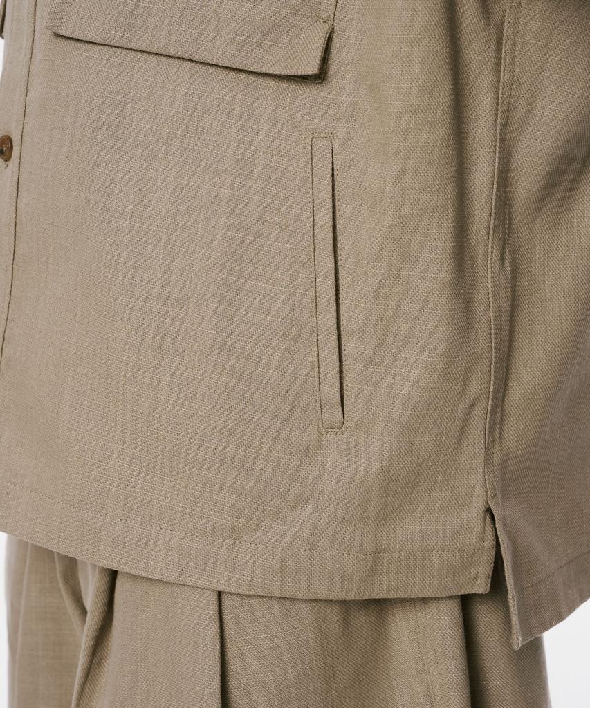 Codemorph Linen Texture Cotton Utility Short Sleeve Shirt Jacket Beige