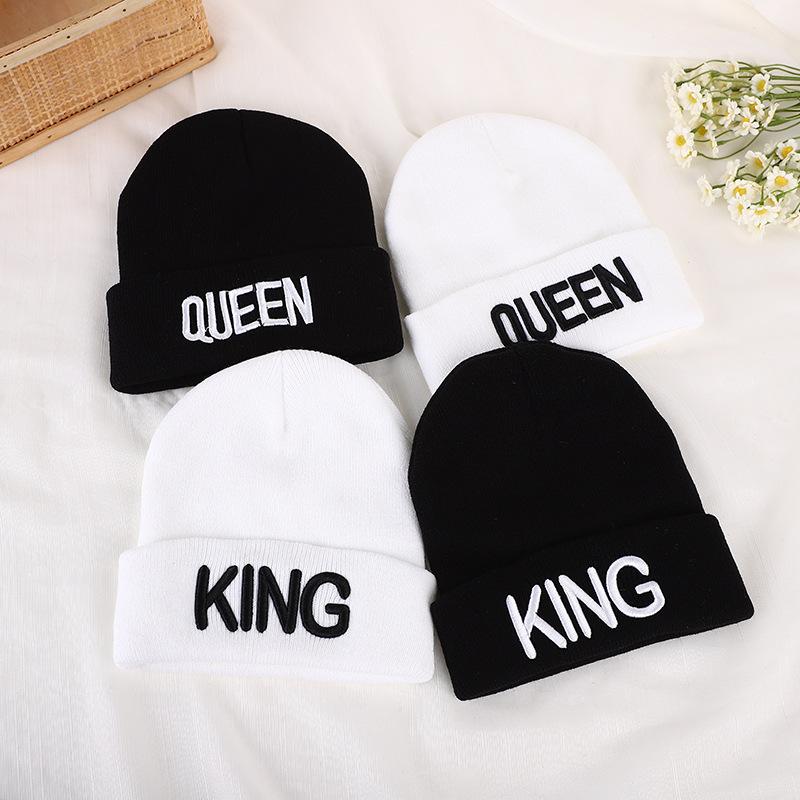 Queen Letter Embroidery Geometric Knitted Hat Winter Warm Men'S And Women'S Outdoor Wool Hat Fashion Simple Cold Hat