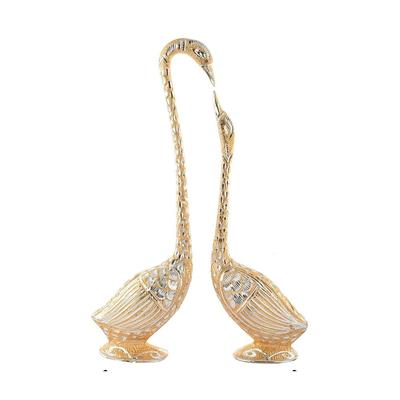 Pair of Kissing Duck, Swan Showpiece For Home Decor - 29 Cm (Aluminium, Golden )