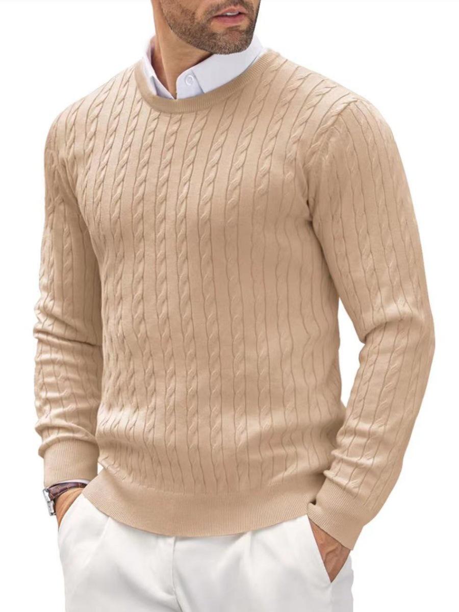 Men s Slim Fit Round Neck Twisted Knit Sweater, Long Sleeve, Casual, Versatile Outerwear XXXL бежевый