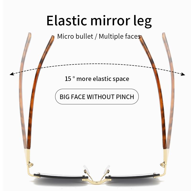 Retro rimless cut-edge tortoiseshell leg sunglasses for women UV protection outdoor street photo all-match