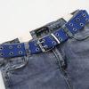 Trendy Double-Breasted Canvas & Rivet Belt - Casual Hollowed-Out Denim Belt with Leather Accents