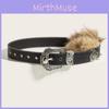 Pu Leather Wide Belt With Metallic Buckle And Plush Design For Fashionable Women Fall Style
