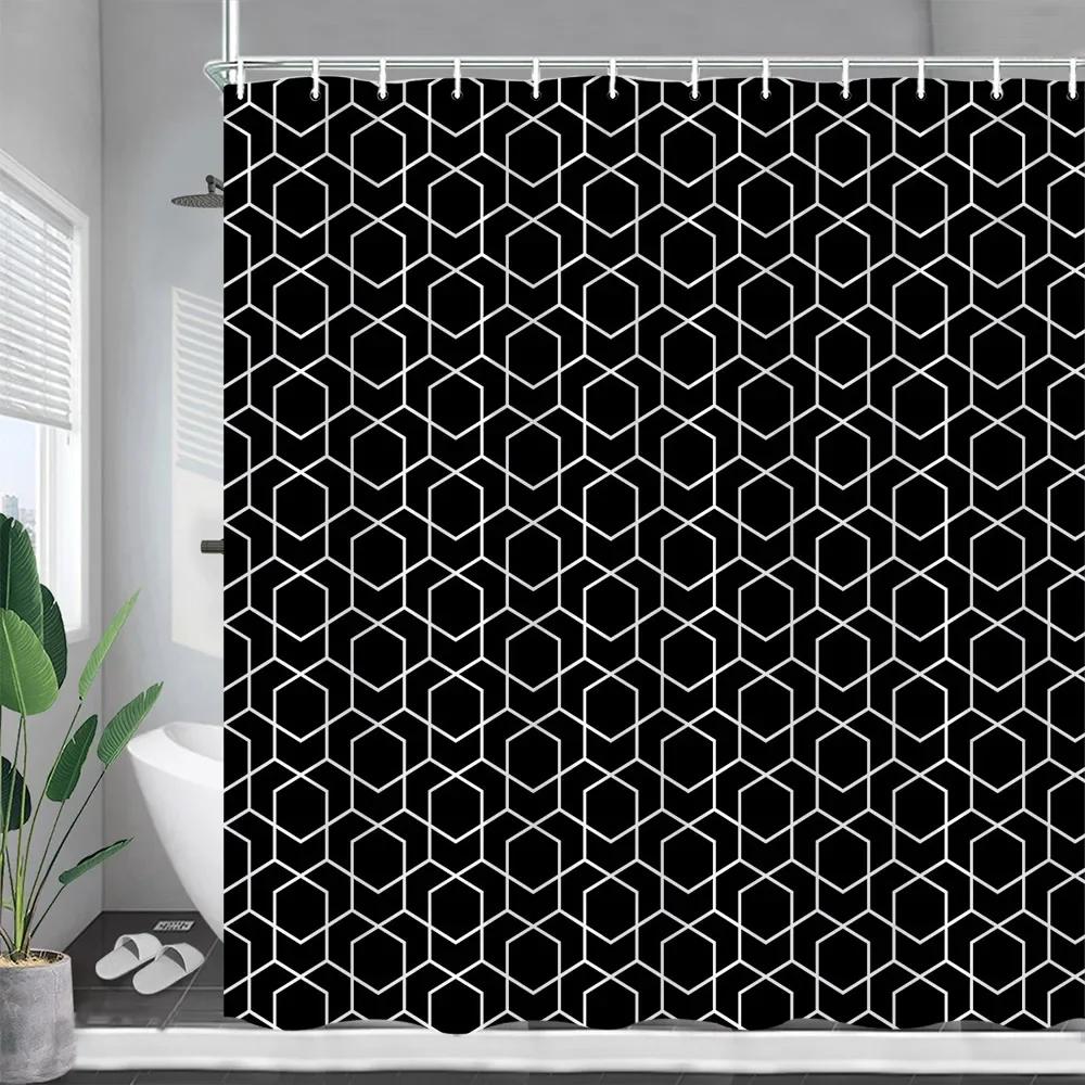 Creative Geometric Shower Curtains Blue Red Yellow White Splicing Black Lines Modern Minimalist Cloth Curtain Bathroom Decor Set