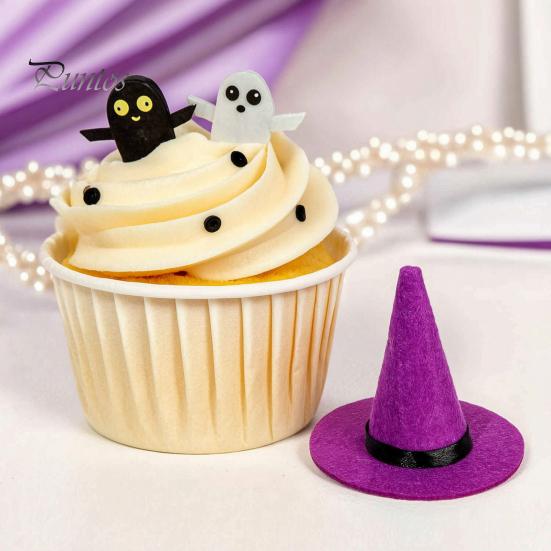 Handmade Ribbon Witch Hat Crafts 2 Pcs Mini Felt Hats, Cute Tiny Wizard Wine Halloween Decorations Bottle Topper for Party Favors, DIY Crafts,