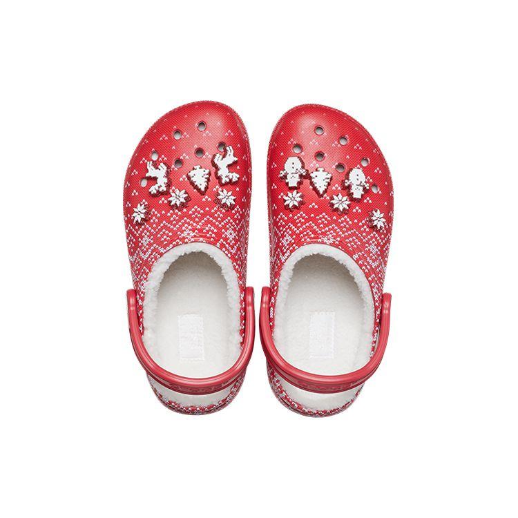 Crocs Classic Lined Clog Holiday Charm - Red Unisex Sneakers White 207687-646
