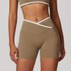 Cross-Front High-Waisted Yoga Shorts – Skin-Tight, Nude-Coloured, Peach-Toned, Butt-Lifting Sports Shorts for Women