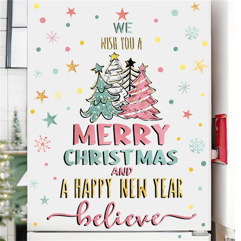 Watercolor  Christmas Tree Wall Decoration PVC Wall Decoration Wallpaper Merry Christmas Decoration Window Decoration Snow Stickers