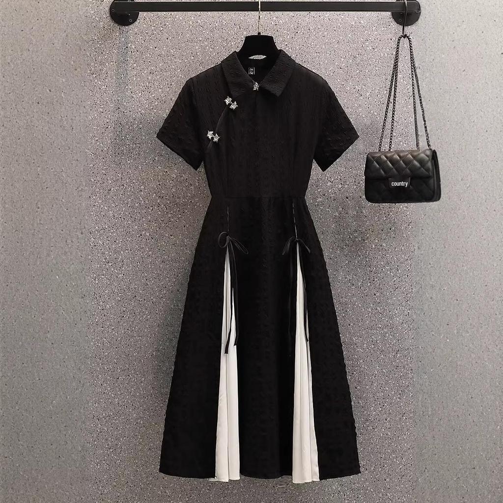 Women's Plus Size Summer Qipao: Gentle Chinese Style Tea Break Little Black Dress