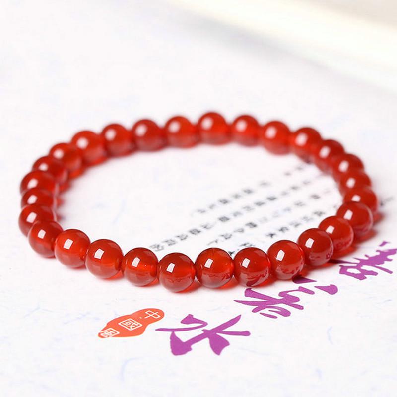 Red Agate Crystal Bracelet: Simple Round Beads, Couple Style Hand Jewelry