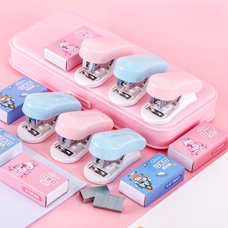 Office School Supplies Mini Small Stapler Student Cartoon Portable Test Paper Binding Machine Multi Functional Kawai Stationery