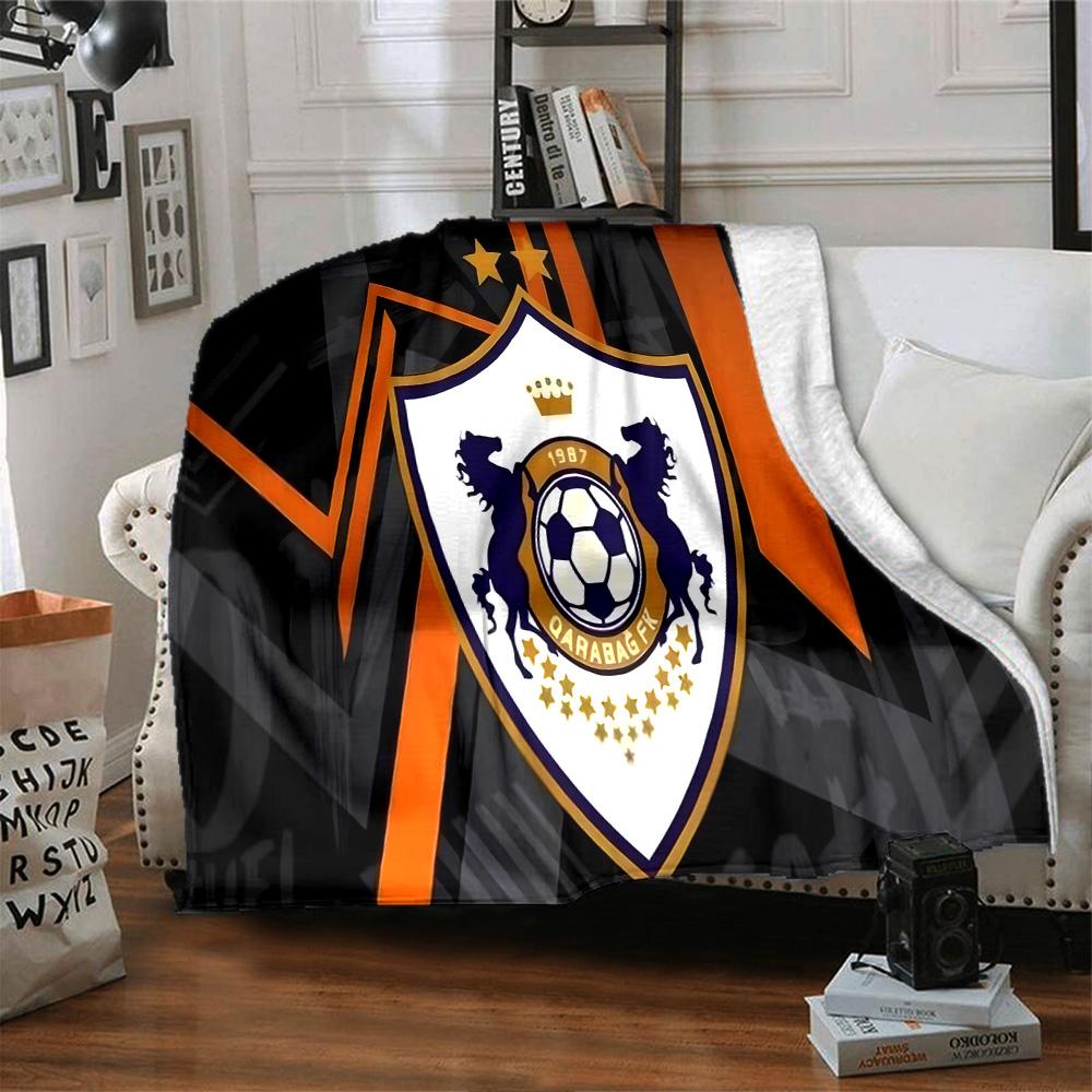 Soccer Team Qarabag Design Flannel Blanket, Soft Polyester, Modern Design, All-Season for Camping, Travel, Gifts for holidays or birthdays