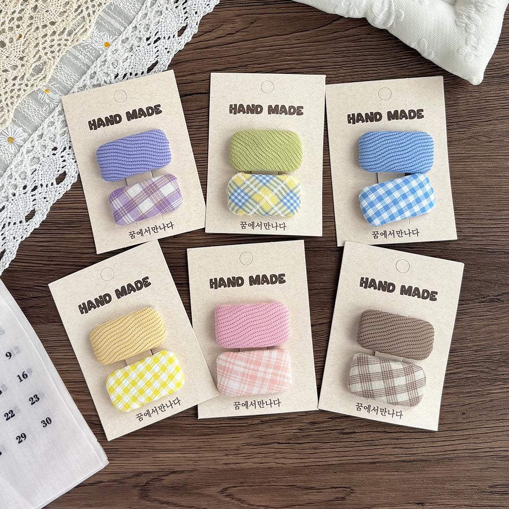 Koreanische karierte Haarspange in Bonbonfarben für Kinder