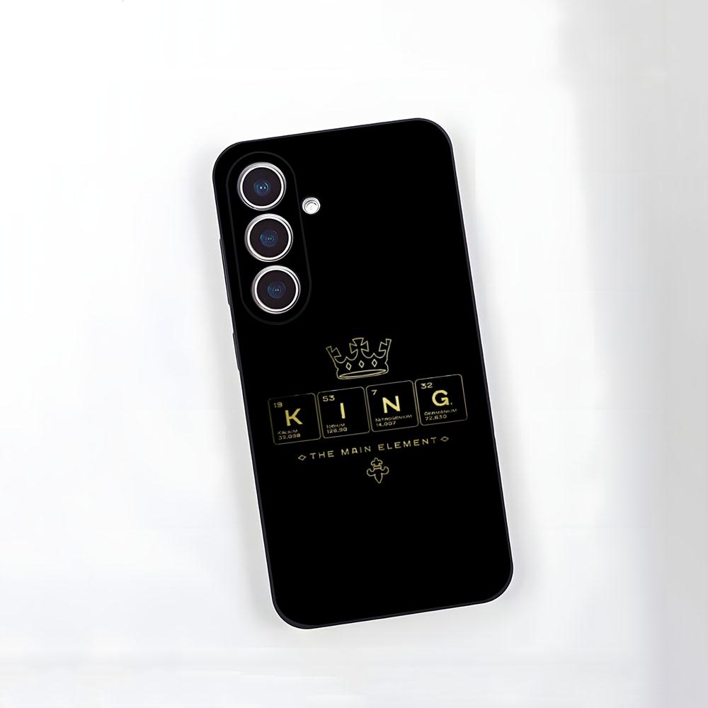 KING Queen Crown Letter Phone Case For Samsung S26 S25 S24 FE S23 S22 S21 Plus S20 Ultra Note20Ultra Black Soft Shell Galaxy S23 FE