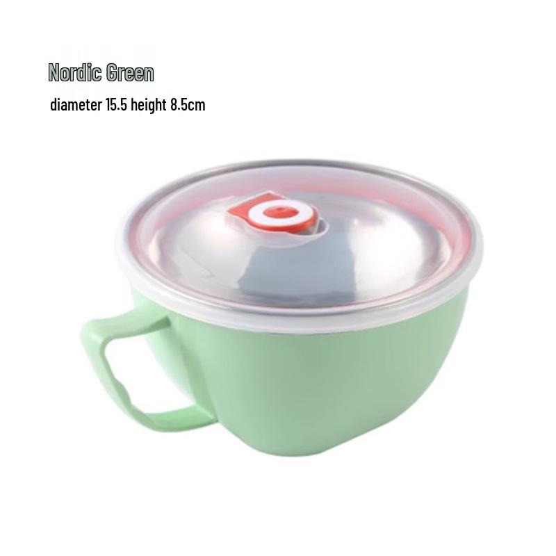 

Миска для лапши быстрого приготовления из нержавеющей стали с крышкой - Большая вместимость, Идеально подходит для использования в общежитии и студентами.