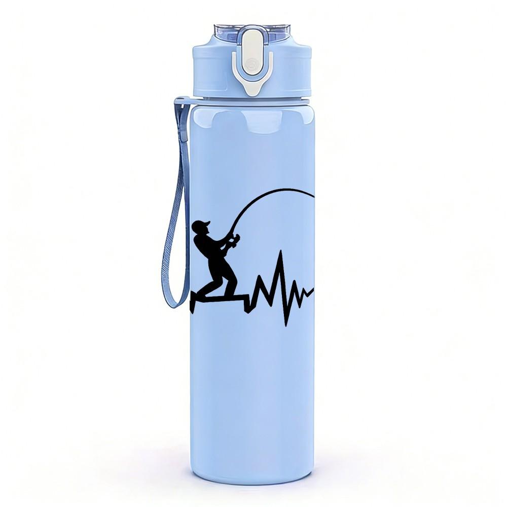 1PC Fishing Rod Heartbeat Line Art Print 750ml Color Plastic Sports Water Bottle Leakproof Flip Straw Lid Suitable for Sports Office Home Use