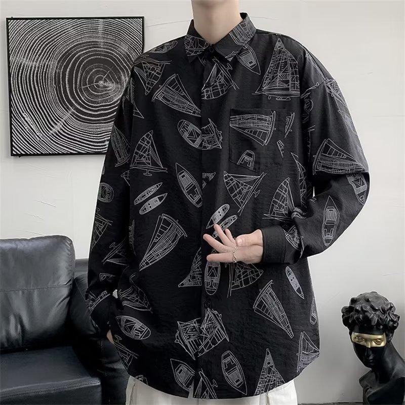 New National Fashion Retro Splash-Ink Tie-Dyed Pattern Long-Sleeved Shirt Men's and Women's Student Inner Shirt Teen's Top Coat