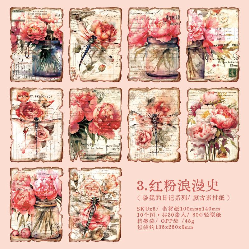 

30 Sheets Vintage Paper for Journal Scrapbooking, Floral Collage Decorative Supplies, Retro Craft Paper for DIY