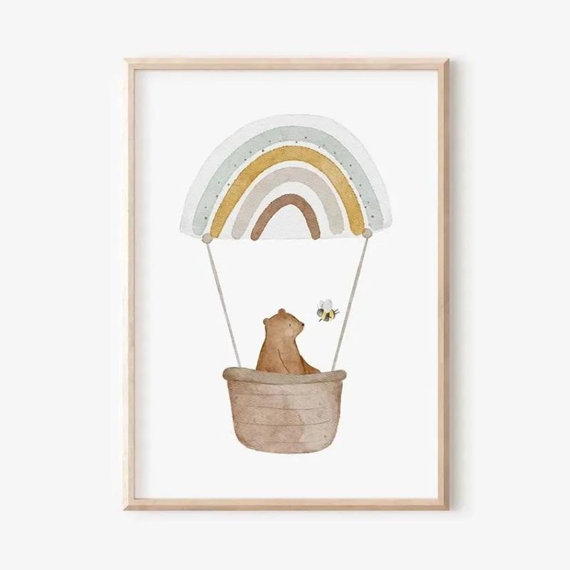 Boho Cartoon Farm Animals Wall Art Canvas Painting Rabbit Bear Bee Flower Posters and Prints Pictures for Baby Kids Room Decor