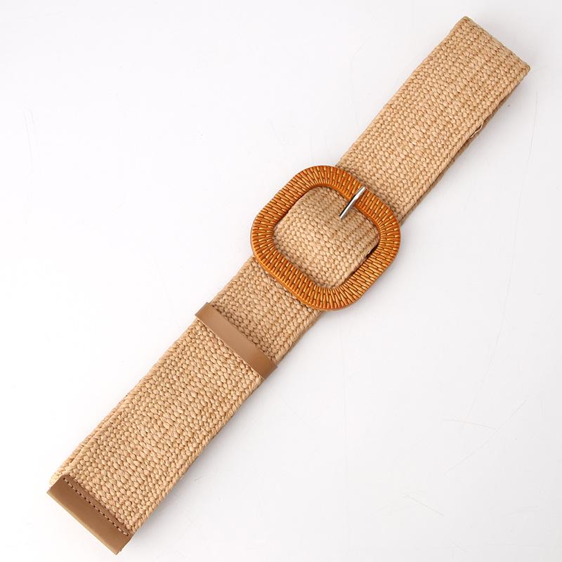 Imitation Grass Woven Women'S Elastic Belt Personalized Large Plastic Buckle Dress Elastic Waist Seal