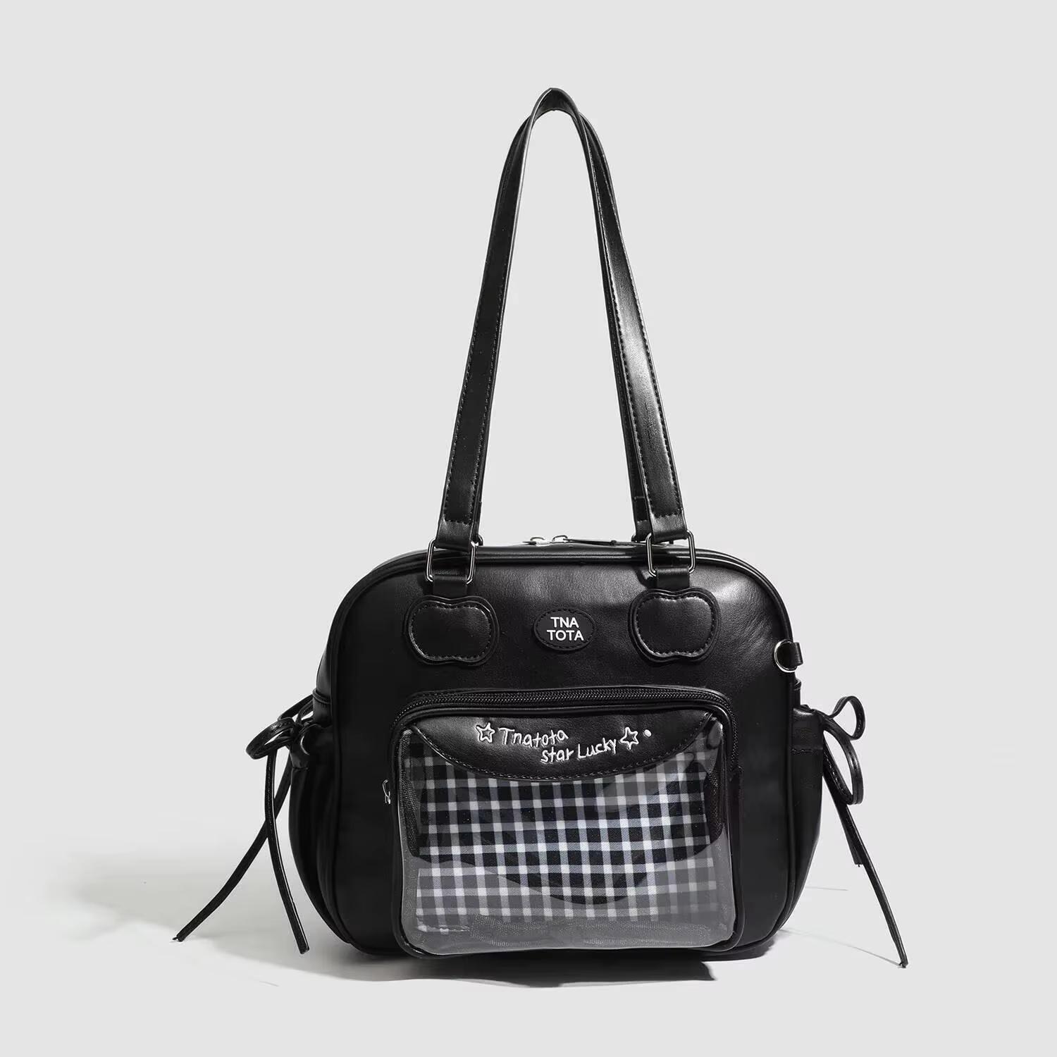 Nieuwe Japanse Harajuku Ita Bag Grote Capaciteit Schoudertas Schattig Meisje Transparante Tas DIY Badge Display Mode Crossbody Tassen zwart
