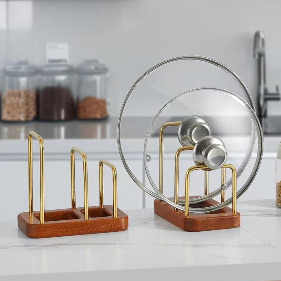 Drewniany stojak na deski do krojenia, stojak na pokrywki do garnków, stojak do przechowywania ociekacza, stojak do przechowywania desek do krojenia, nowa pokrywka do garnka, podkładka na blat kuchenny