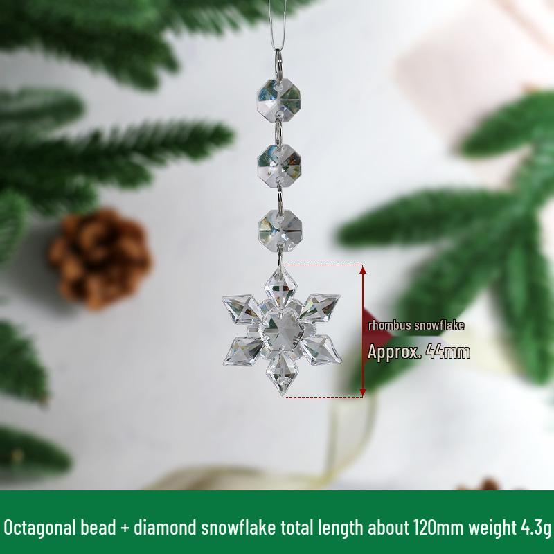 Transparent Acrylic Snowflake Ornament Set with Crystal Bead Strings for Christmas Tree Decoration