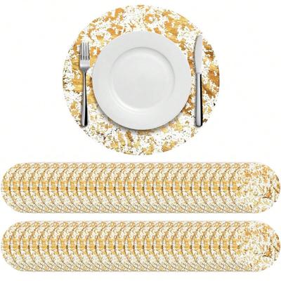 Disposable Gold Placemats Set, 13 Inch Round Gold Foil Mesh Pressed Fall Table Mates, Gold Metallic Thin Mesh Table Runner for Home Decoration