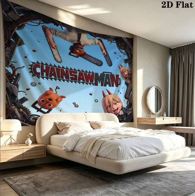 Tapestry da Parete Chainsaw Man Appeso Estetico alla Parete Coperta in Tessuto Stampato Arazzi Decorativi per Camera da Letto Soggiorno Arredamento per la Casa