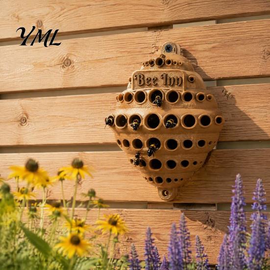 Bee House for Garden Wall-Mounted House, Outdoor Pollinator Shelter, Honeycomb Design Backyard Station Plastic Hotel Solitary Bees, Decor Fence