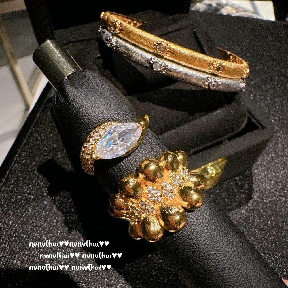 Italian Vintage Boho Gemstone Bracelet with Carved Zircon Coffee Bean Ring