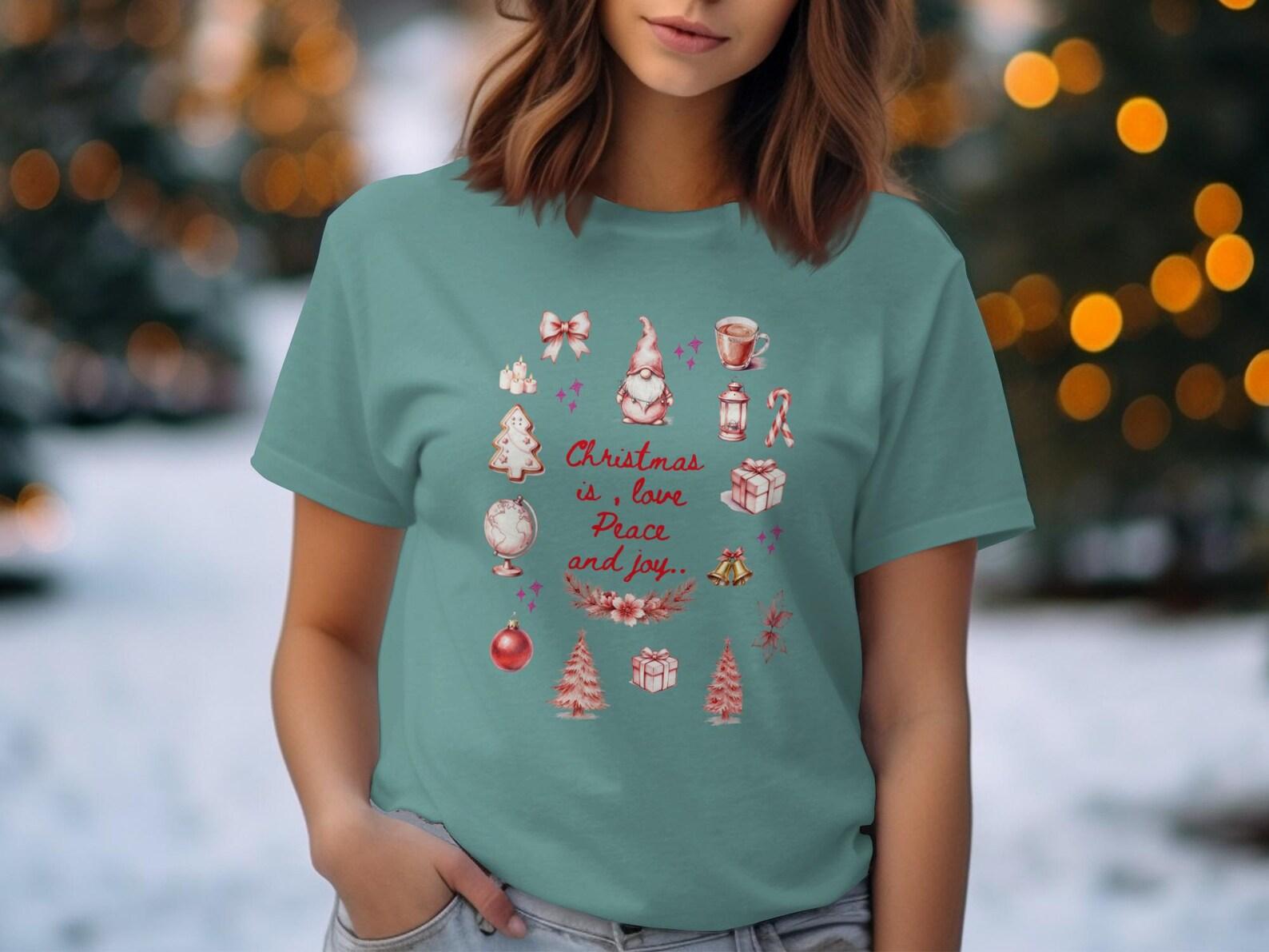 Christmas Gnome T-Shirt, Peace Love Joy Holiday Tee, Cozy Festive Apparel 2XL