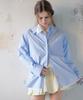 Lonkeu Lonque Lace Trimming Overfit Shirts (Sky Blue)