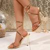 Fashion Rhinestone High Heels Sandals for Women Sandals Ankle Cross-Tied Stiletto Heeled Party Shoes Woman