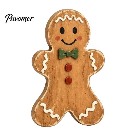 Small Wooden Candy Cane Decor Christmas Gingerbread Man Decor, Rustic Gingerbread, House Figurines, Xmas Cute Lady Figurines Tabletop Ornaments