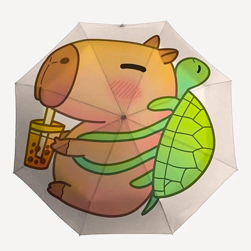 

1pc Capybara Automatic Folding Umbrella, Lightweight Retractable Compact Travel Umbrella, 8-Rib Sturdy Frame047
